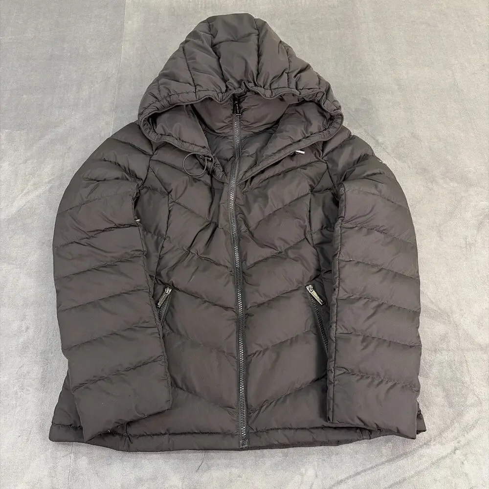 MICHAEL KORS Quilted Hooded Down Puffer Jacket Coat Size Medium Black Charity